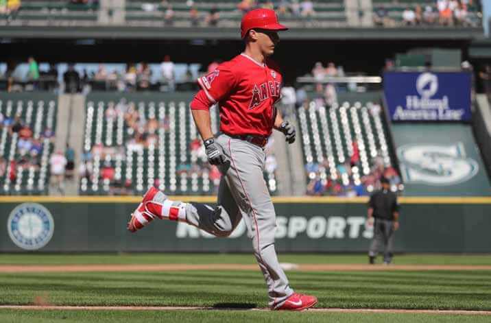 Dustin Garneau running bases in Angel's gear